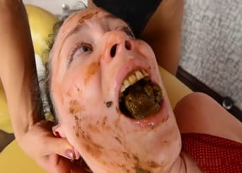 Brutally face slapping lesbian human toilet slave