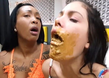 Extreme ebony waste eating lesbian toilet