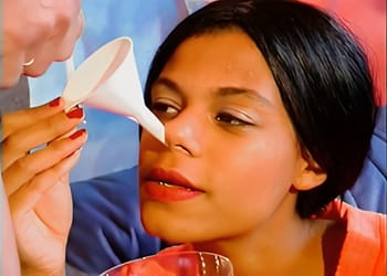 Ebony whore cum snorting through funnel