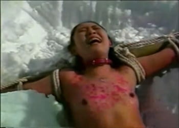 Pain slut bondage training in freezing cold