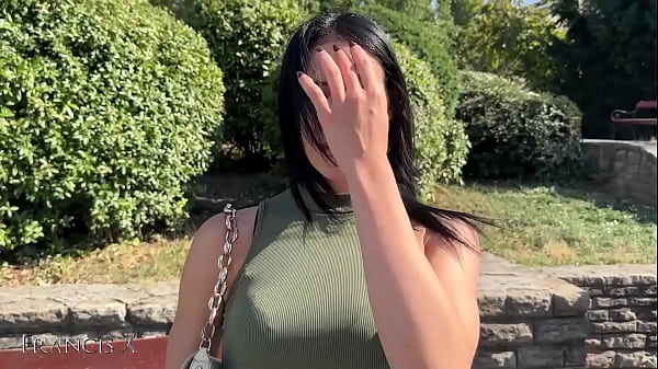 Brunette tourist with an angel face sucks my cock in the park
